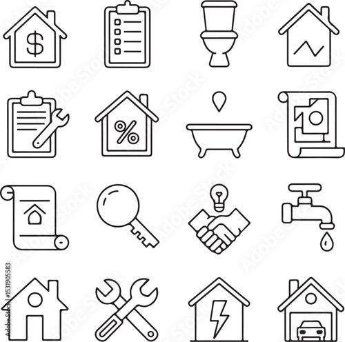 Real Estate Icons Home, Property, Mortgage, Repair, and More