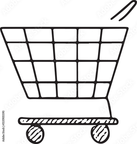 A detailed shopping cart filled with goods, symbolizing retail and purchases. Ideal for e-commerce, shopping, and market designs with a practical, modern illustration style