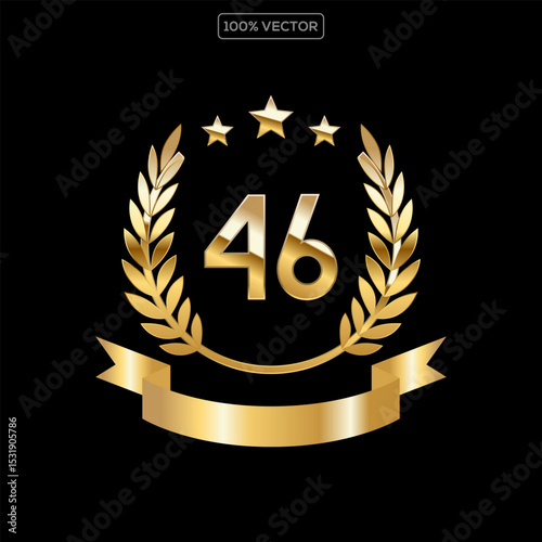 Anniversary gold award podium with glittering numbers set template. Celebration birthday or jubilee golden vector background.
