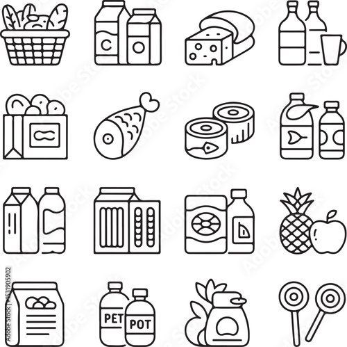 Grocery Shopping List Icons Fresh Produce, Dairy, Meat, and More