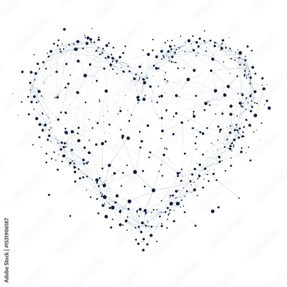 Fototapeta premium An abstract geometric design featuring a heart shape made of interconnected dots, isolated on Transparent background.