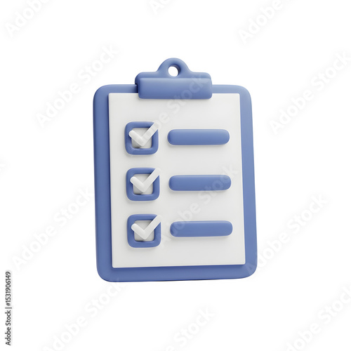 3D Checklist Clipboard Icon - Task List To-Do Graphic, Survey & Report Symbol, Isolated on Transparent Background PNG