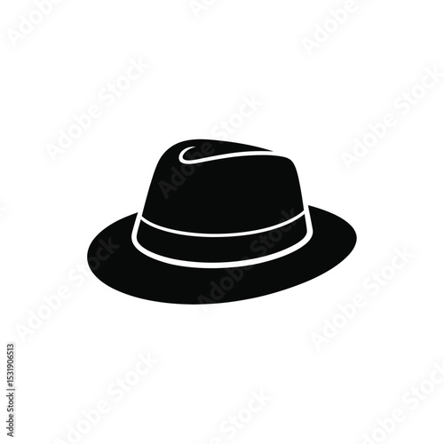 Simple black fedora hat icon illustration