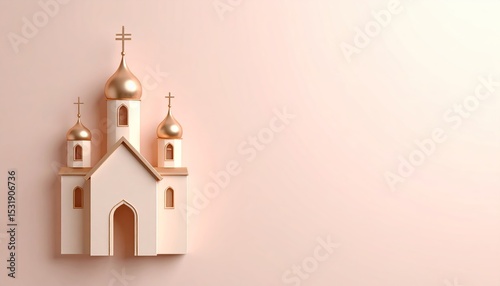 Elegant minimalist depiction of a church with transept against soft background