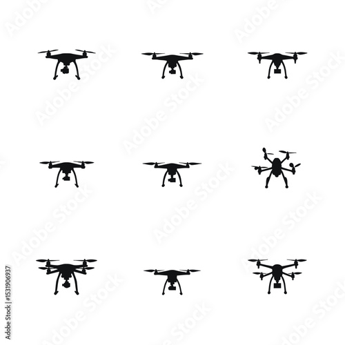 Nine drone silhouettes collection aerial photography technology