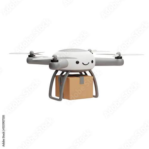 3D Delivery Drone Icon - Cute Character with Package, Future Shipping & Logistics Graphic, Isolated on Transparent Background PNG