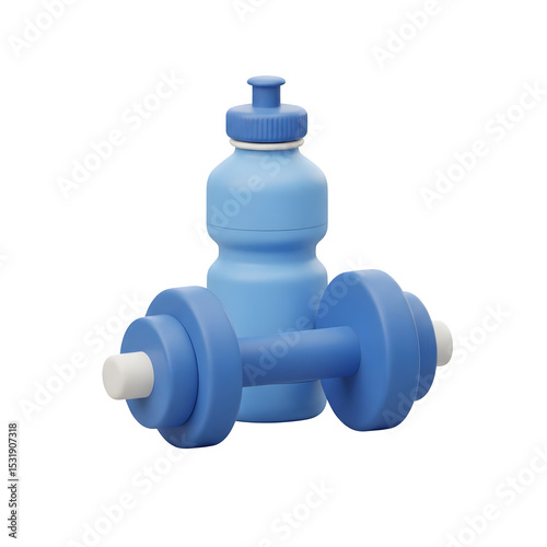 3D Fitness Icon - Dumbbell and Water Bottle Graphic, Gym Workout & Healthy Lifestyle Symbol, Isolated on Transparent Background PNG
