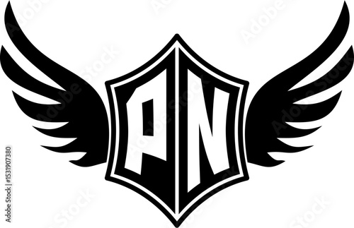 PN logo emblem with winged and shield template