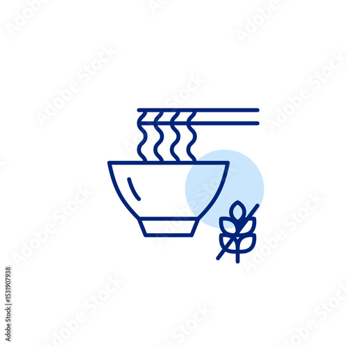 Noodles in bowl, chopsticks and gluten free symbol. Dietary restrictions, food labelling. Pixel perfect, editable stroke vector icon