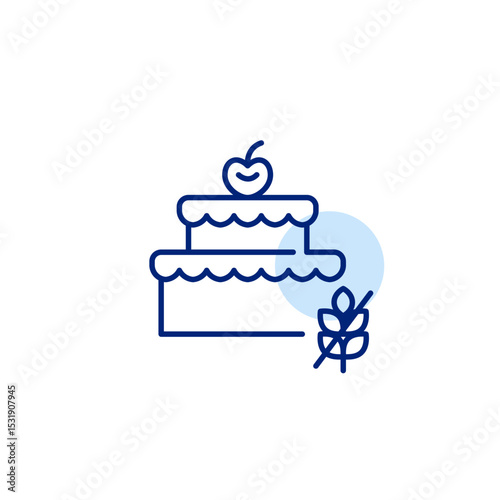 Birthday cake with cherry on top and gluten free symbol. Dietary restrictions, food labelling. Pixel perfect, editable stroke vector icon