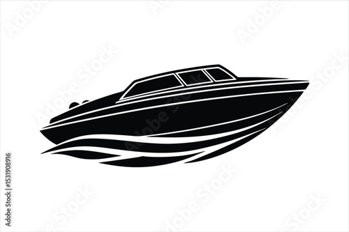 Outline Art of Speed Boat Vector Art on white background
