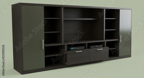 Rendering of a Dark Wood Entertainment Center