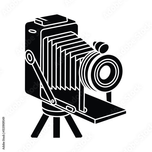 Vintage box camera on tripod black silhouette