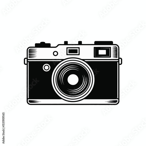 Vintage film camera illustration black and white