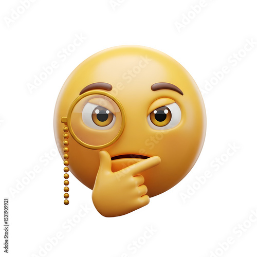 3D Monocle Emoji Icon - Sophisticated Thinking Face, Scrutiny & Contemplation Emoticon, Isolated on Transparent Background PNG