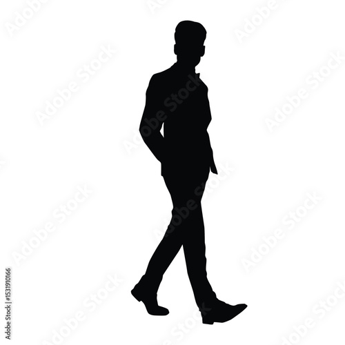 Silhouette of a Man Walking with Hands in Pockets in Casual Style