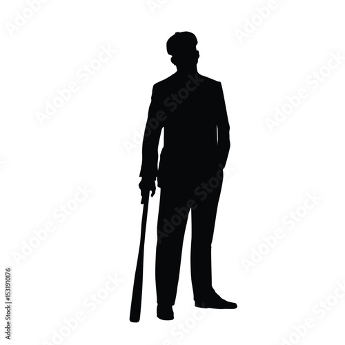 Silhouette of Male Figure in Suit Holding Baseball Bat