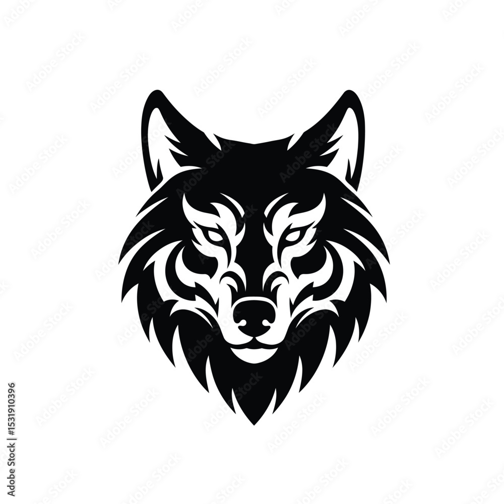 Obraz premium Majestic wolf head tribal style black and white