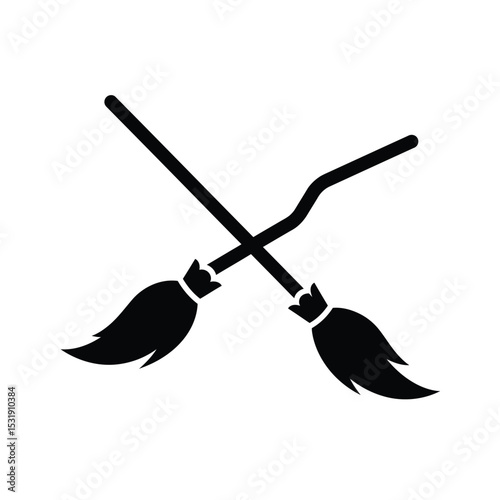 Two witches broomsticks crossed halloween icon