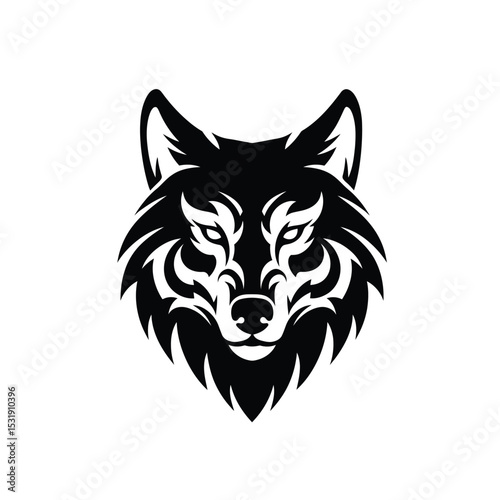 Majestic wolf head tribal style black and white