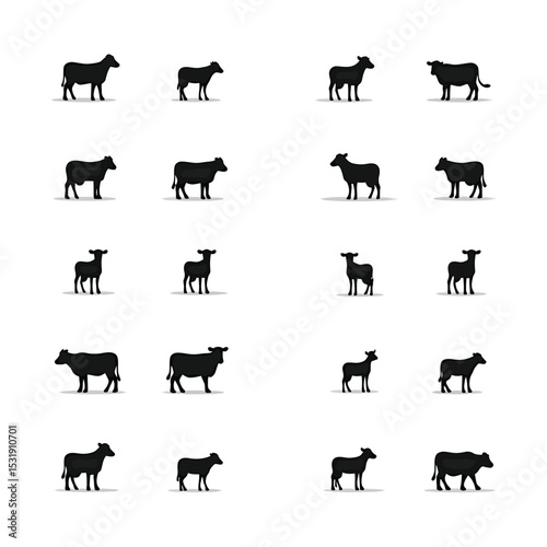 Silhouettes of cows and calves farm animals livestock