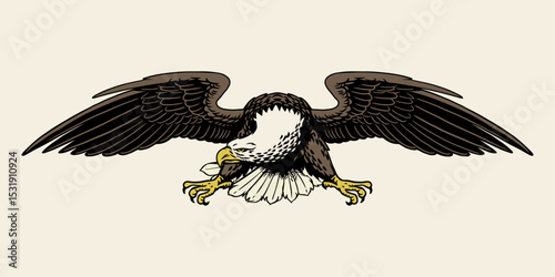 Illustration of Vintage American Eagle Flying