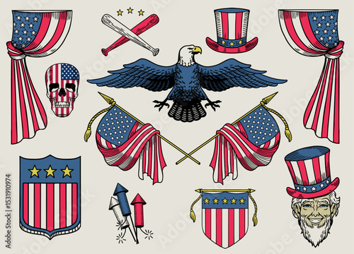 Set Illustration of Object in USA Color Flag