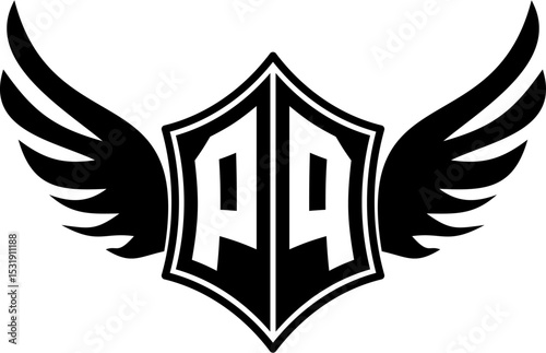 PP logo emblem with winged and shield template