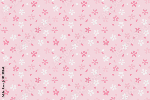 Pink cherry blossom background, Sakura print, Seamless Japanese pattern/ピンク色の小桜の背景、かわいい日本の和柄模様