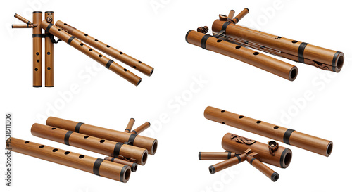 Wooden flutes set display