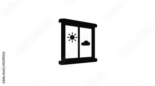 Weather Icon: Sun and Cloud in a Window Graphic
