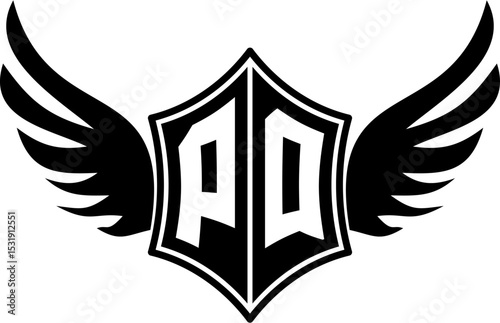 PQ logo emblem with winged and shield template