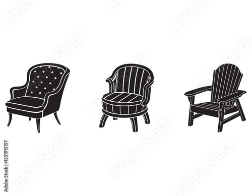 accent,Adirondack barrel chair icon silhouette vector illustration,