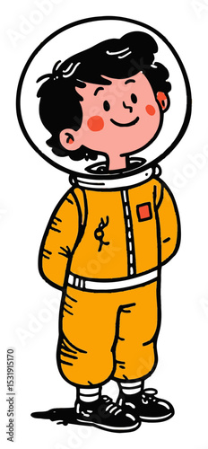 Cute Cartoon Character in Space Suit with Helmet and Happy Expression