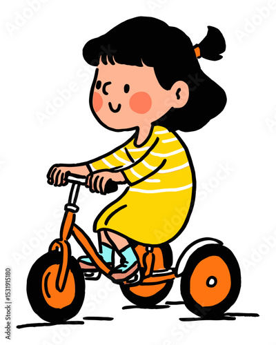 Happy Child Riding a Tricycle in Colorful Outfit with Playful Style