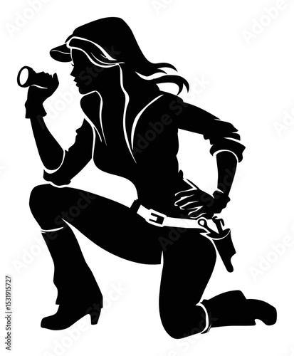 Silhouette of a Female Detective Holding a Magnifying Glass in Action