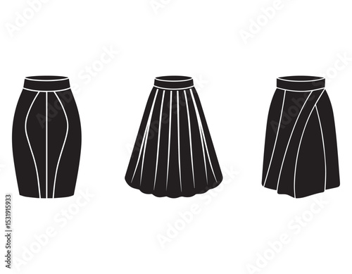 maxi pleated,pencil skirt sketch icon silhouette vector illustration