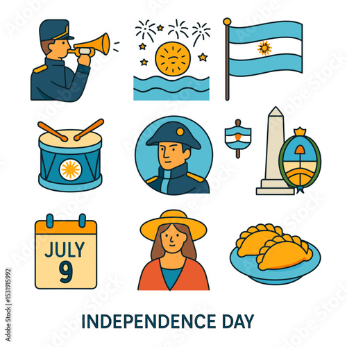 Illustrations representing Independence Day celebrations in Argentina