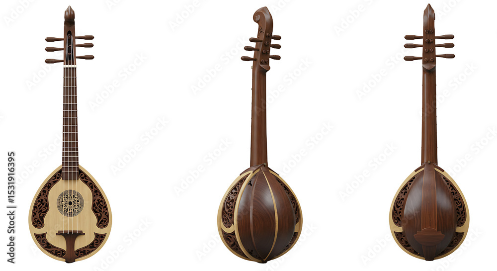 Naklejka premium Antique string instrument three views