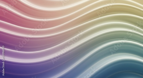 Abstract background with smooth, glossy waves in a gradient of soft pastel colors from pink to purple and blue. Fluid, modern design.