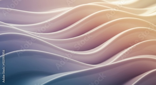 Abstract background with smooth, glossy waves in a gradient of soft pastel colors from pink to purple and blue. Fluid, modern design.