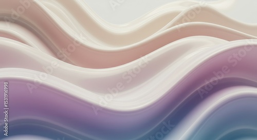 Abstract background with smooth, glossy waves in a gradient of soft pastel colors from pink to purple and blue. Fluid, modern design.