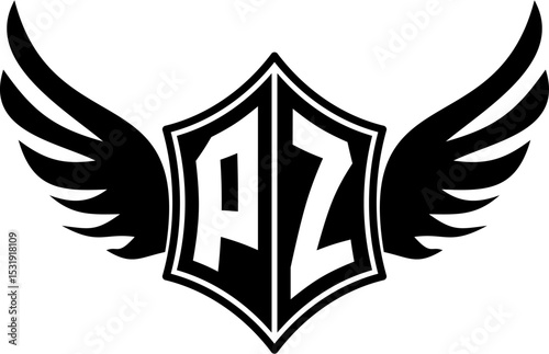 PZ logo emblem with winged and shield template