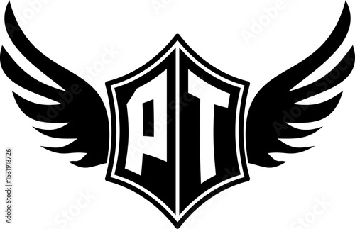 PT logo emblem with winged and shield template