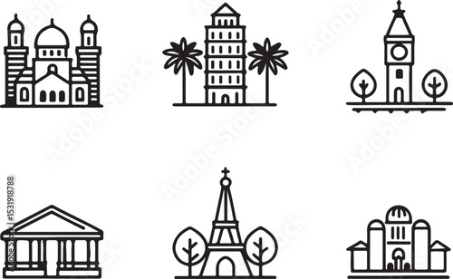 Religion gist vector line art icon set. People prayer land. Editable stroke outline