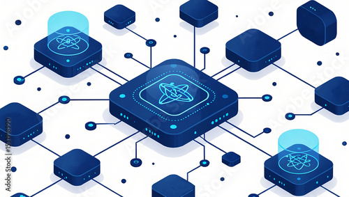 Image illustrates network of interconnected nodes representing quantum computing and cryptography concepts