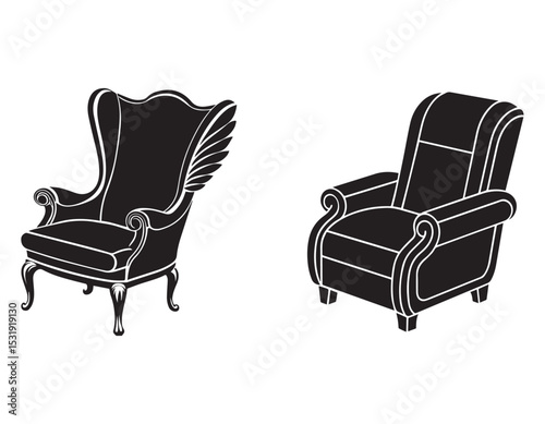 set of office armchair chair, furniture, icon ,victor sofa, sit, 