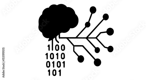 Minimalist ai silhouettes neural network machine learning face scan tech vector