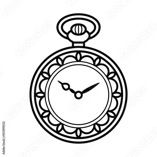Ornate vintage pocket watch line art illustration