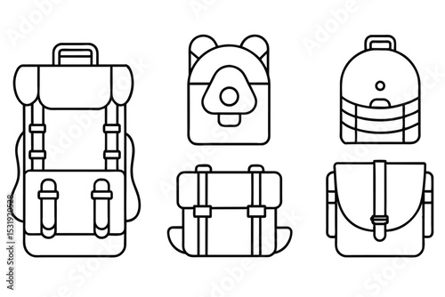 Collection of Backpack and Bag Illustrations Line Art Designs for Travel and Adventure